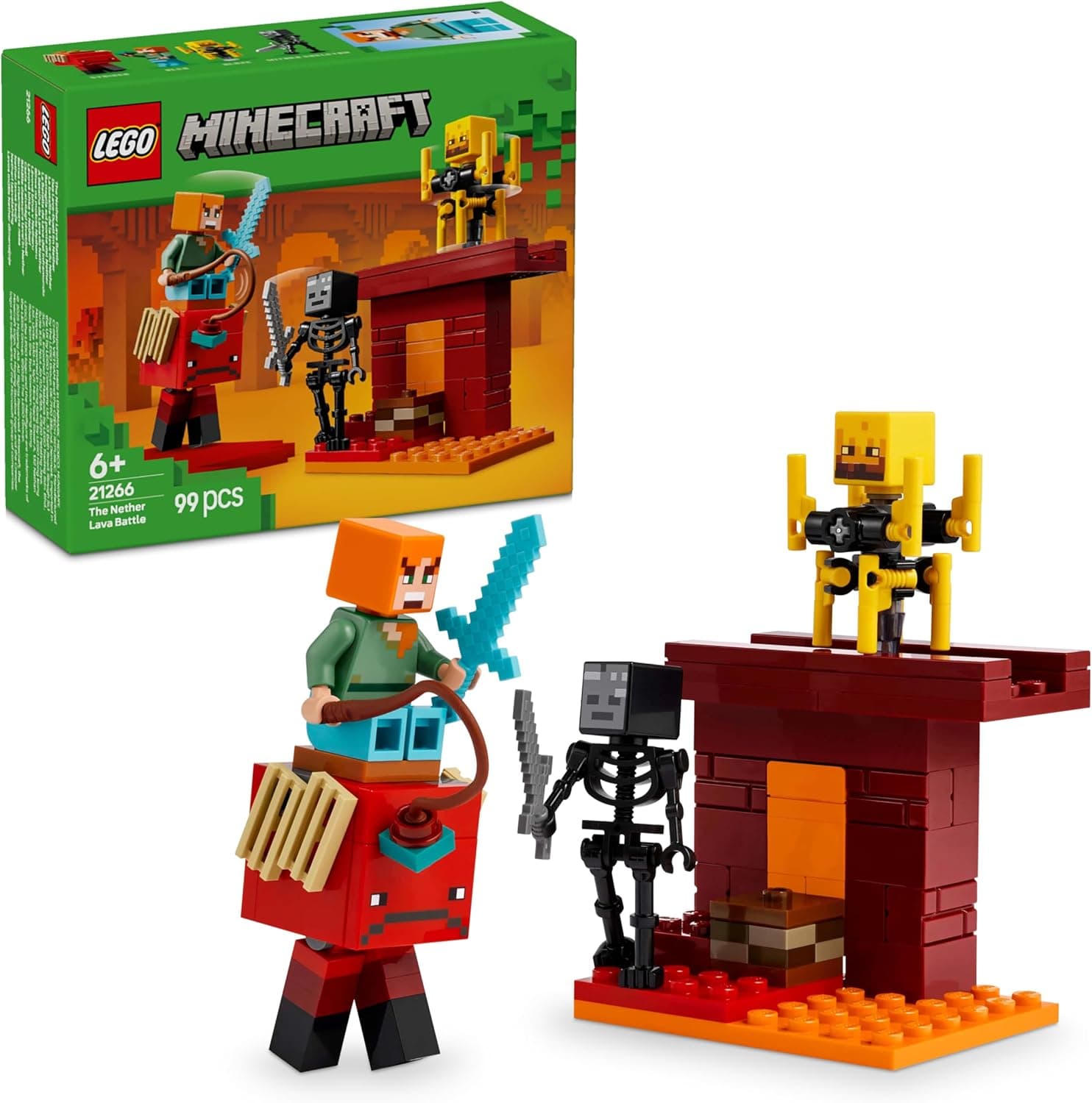 LEGO Minecraft a batalha de lava do submundo brinquedo de construção com figura de alex com armas e espada e mais personagens, bosque carmesim, presente Gamer para meninos e meninas de 6 anos ou mais