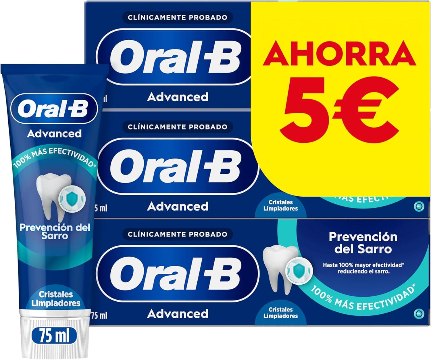 Oral-B Advanced Prevención del Sarro | Pasta dentífrica antiplaca com flúor sabor menta doce pack de 3 x 75 ml