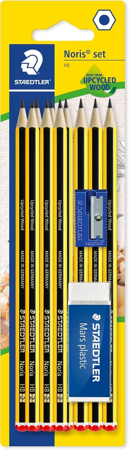 Staedtler Noris 120-120S1BK10D. Lápis de madeira certificada. Caixa de 10 unidades com borracha e afia-lápis