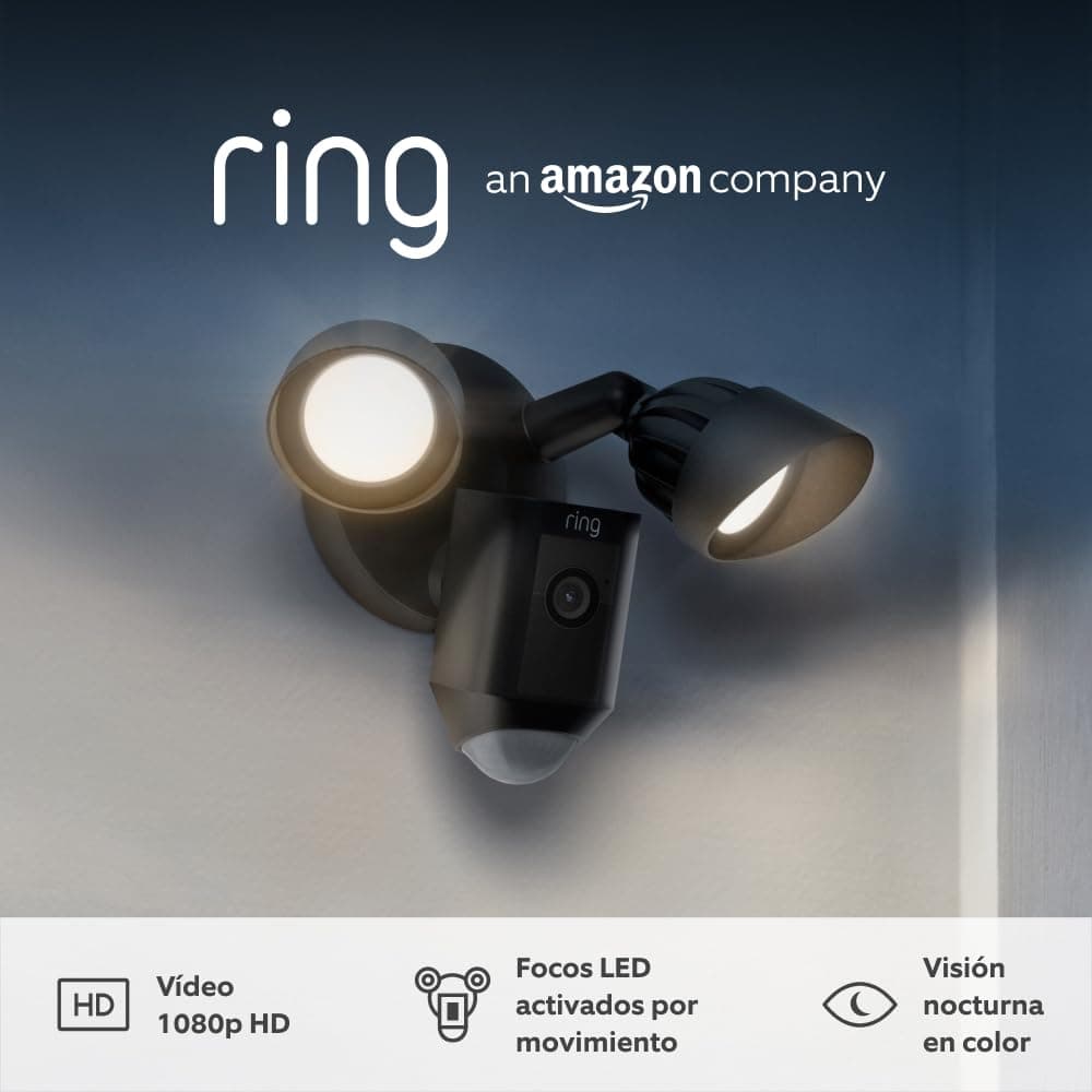 Ring Câmara Plus com focos com fio (Floodlight Cam Wired Plus) | Câmara de vigilância exterior Wi-Fi HD com comunicação bidirecional, focos LED e sirene | 30 dias grátis de Ring Home | 2 Câmaras