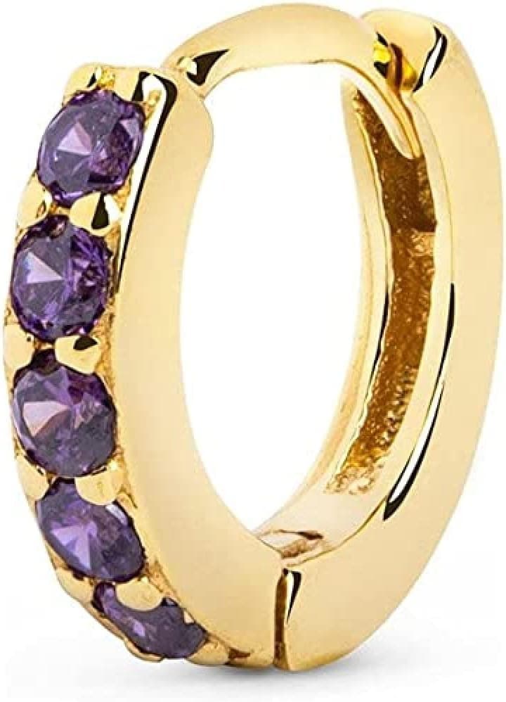 SINGULARU - Brincos Cleo M Lavande - Brincos em prata de lei 925 com acabamento em casa de banho de ouro de 18 Kt. - Brincos de aro com fecho porca de pressão - jóias para mulher, Prata esterlina, Sem