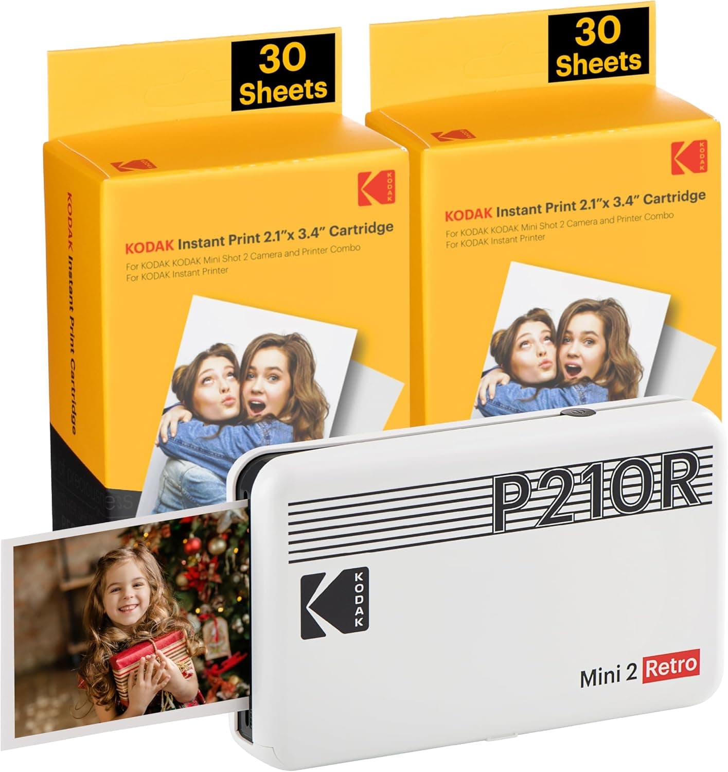 Kodak Mini 2 retro 4Pass, impressora fotográfica 68 fotos, fotos instantâneas tamanho 54 x 86 mm, conexão sem fio Bluetooth - branco