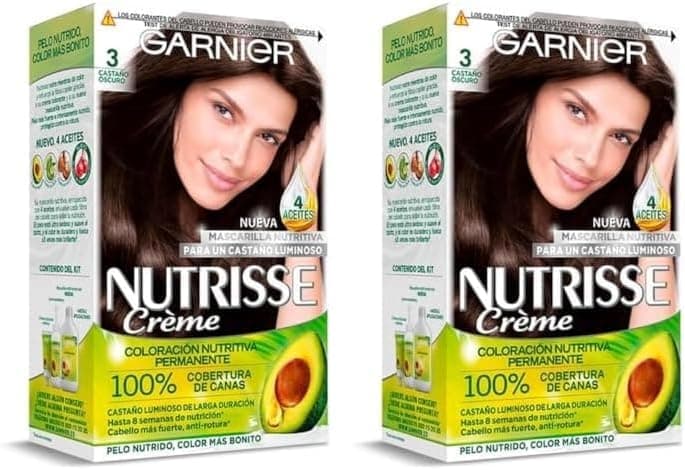 Garnier Nutrisse Creme | Tinta permanente castanho escuro com máscara nutritiva, 2 unidades de 80 ml