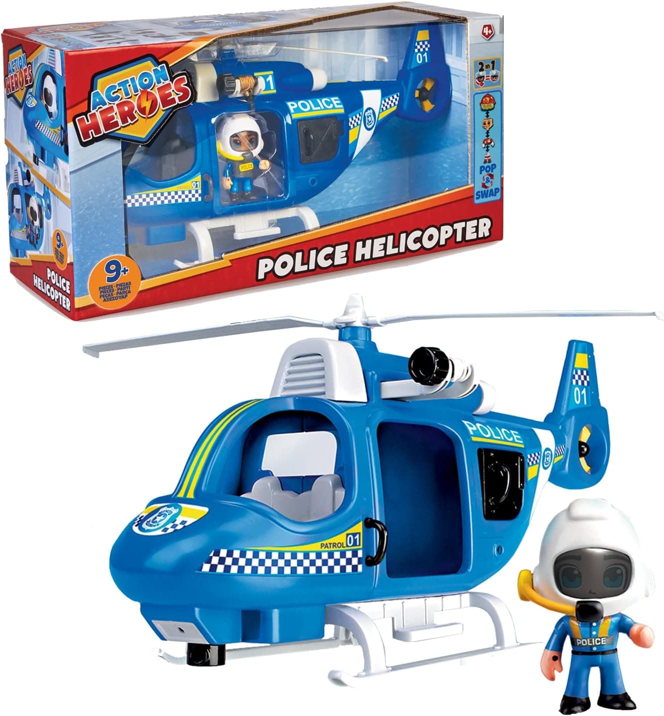 Action Heroes Conjunto de helicópteros da polícia para veículos e figras, ótimo presente para crianças a partir de 4 anos