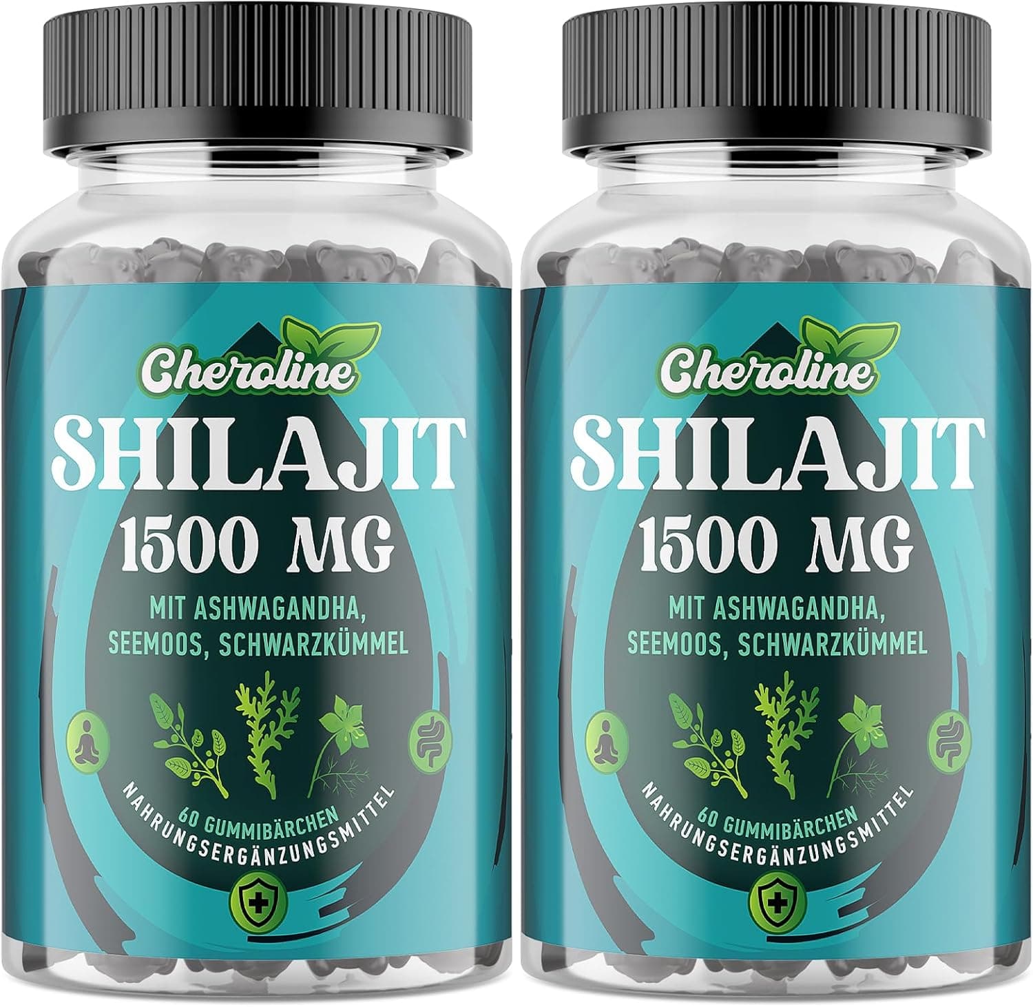 Gominolas Shilajit, Alga Marinha e Ashwagandha 1500 mg, enriquecidas com 60% de ácido fúvico e 85 minerais traça, complexo de alta potência, veganas, 60 unidades (embalagem de 2))