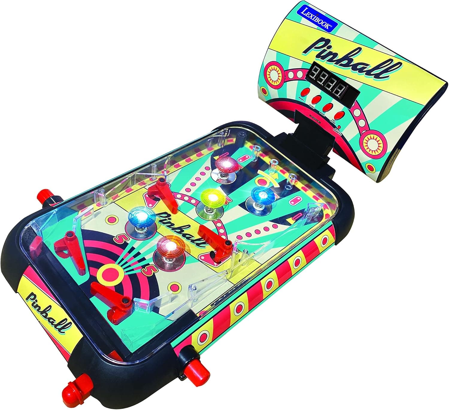 Lexibook Lexibook-JG610 Máquina eletrónica de pinball de mesa, conjunto de ação e reflexo para crianças e famílias, ecrã LCD, efeitos de luz e som, multicolorido