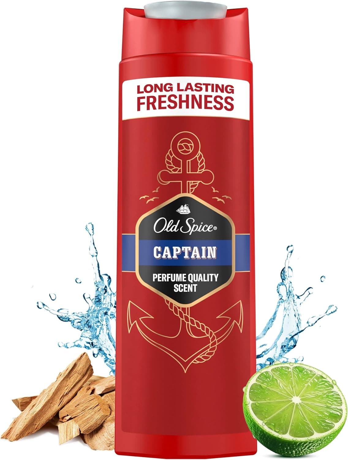 Old Spice Captain Gel de duche e champô para homens, 3 em 1, limpeza facial de cabelo corporal, longa duração, fresco, 250 ml