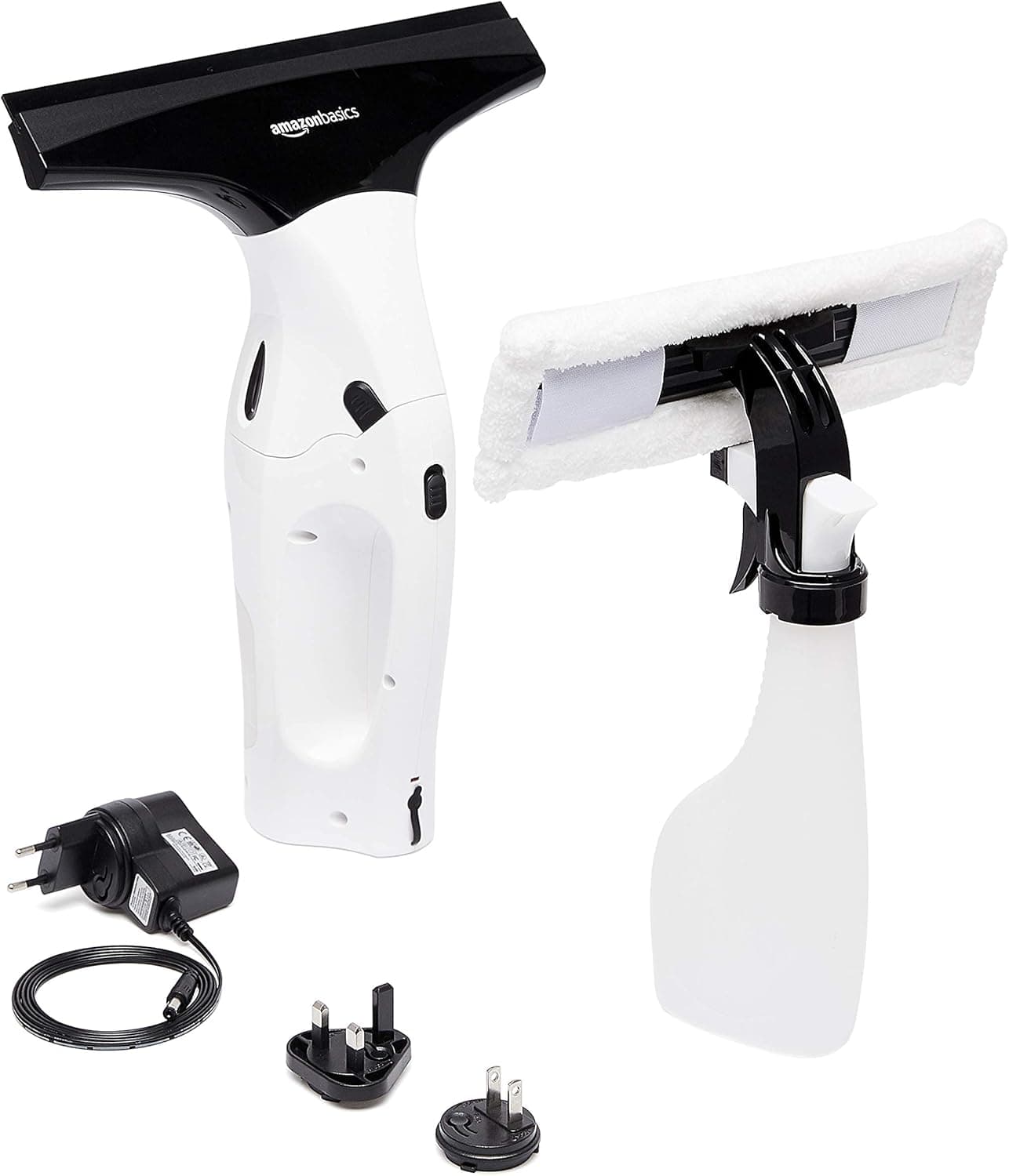 Amazon Basics Aspirador Limpa-Vidros | Limpeza sem fios para janelas, espelhos e azulejos com bateria de lítio recarregável e adaptadores internacionais