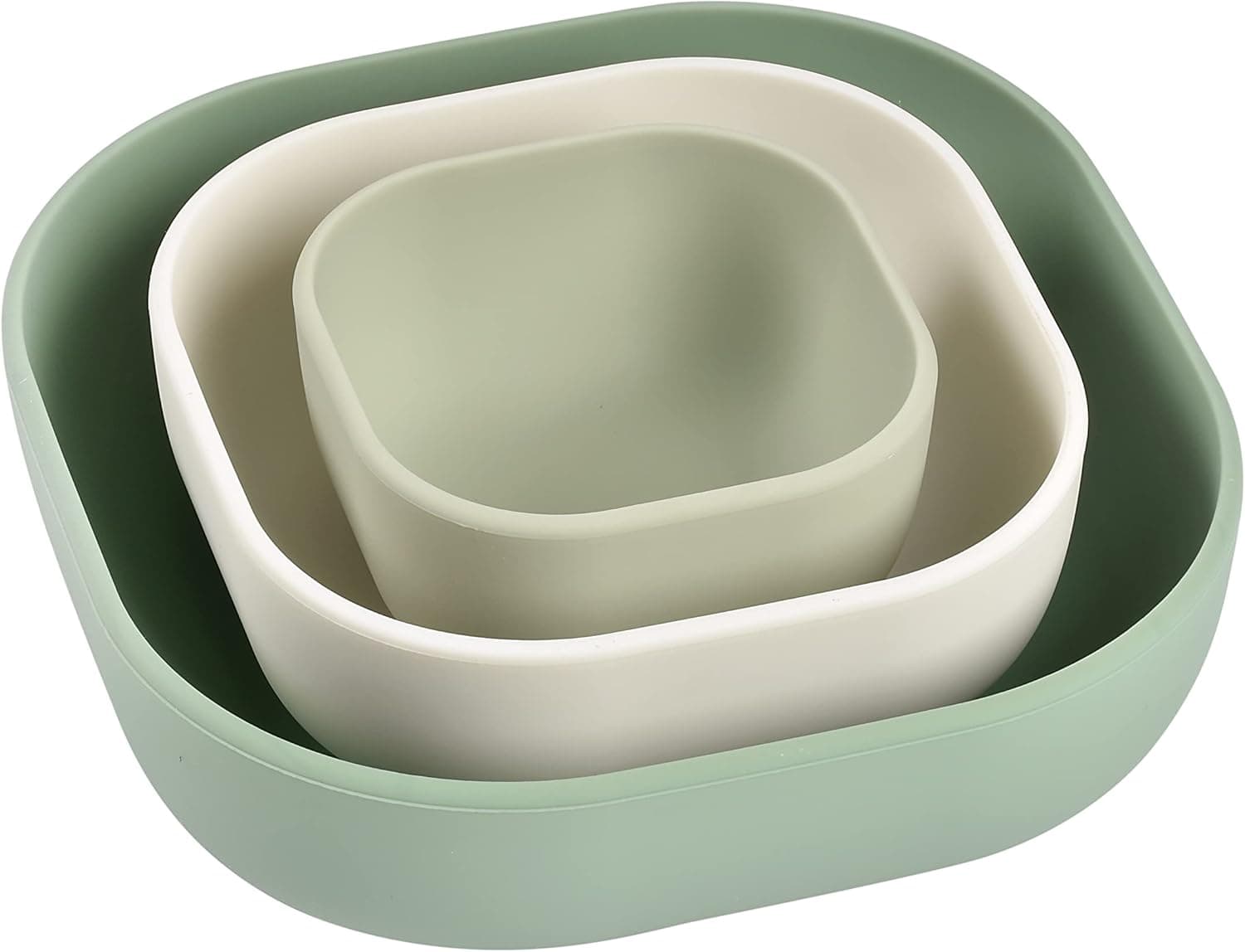 BÉABA, Conjunto de 3 tigelas de silicone, conjunto de comida para bebé, louça infantil de silicone, encaixável, volutivo, ergonómico, material de silicone saudável, durável (verde sálvia/algodão/verde