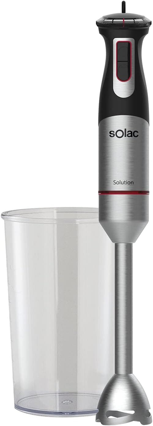 Solac Solution BA5695 Liquidificadora de mão de 1200 W, com regulador de velocidades progressivo, função turbo, sino anti-salpicos, lâminas de alta resistência em aço inoxidável, inclui copo medidor