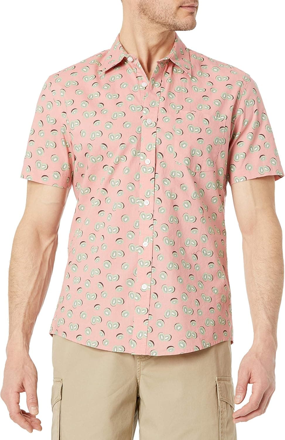 Amazon Essentials Camisa de corte com mangas curtas, botões e estampado para homem