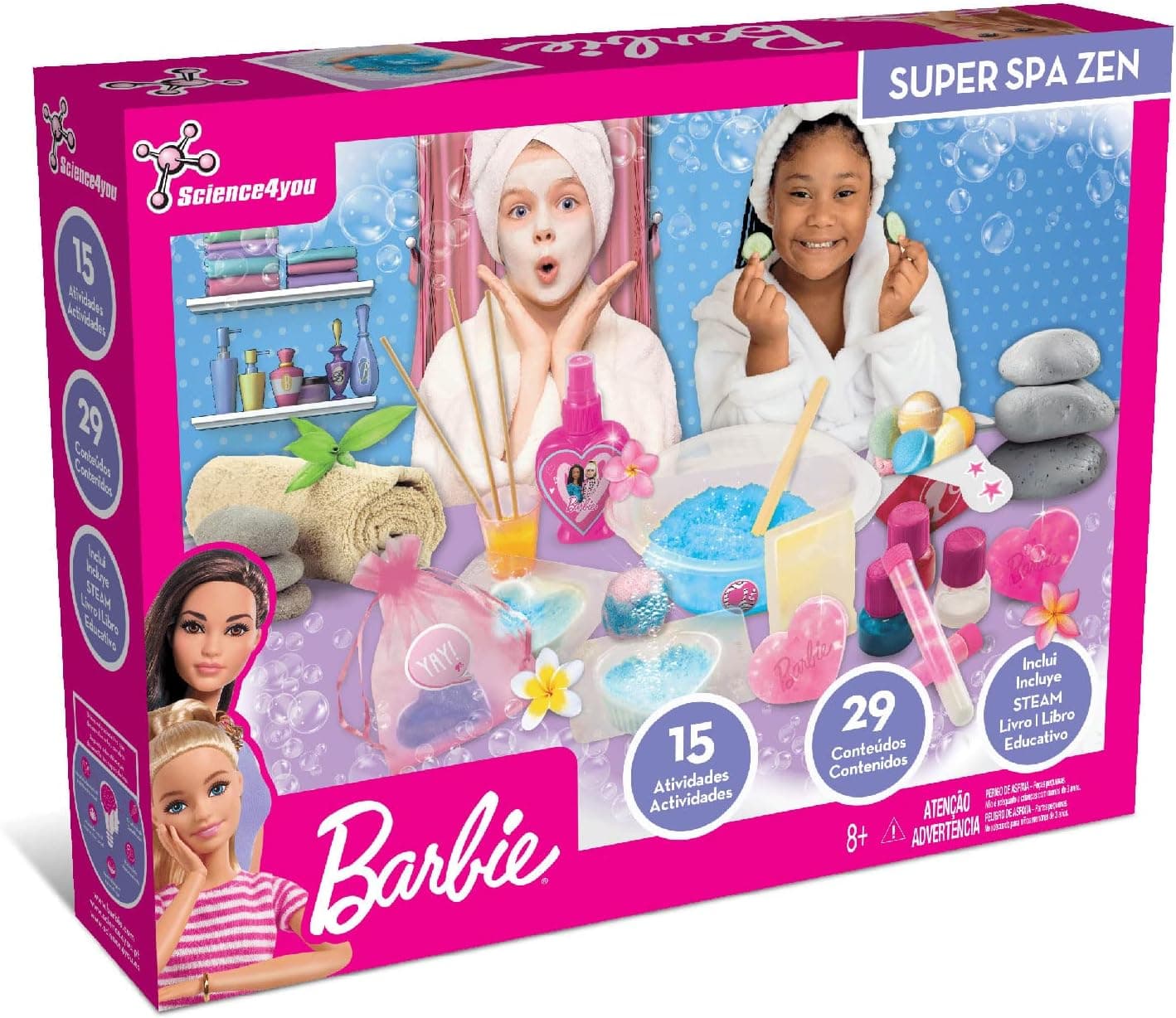 Science4you Super Barbie SPA Zen - Kit de artesanato para meninas 7-9 anos da princesa Barbie - faz bombas de banho, sabonetes, óleo de massagem e muito mais - presentes das Barbies