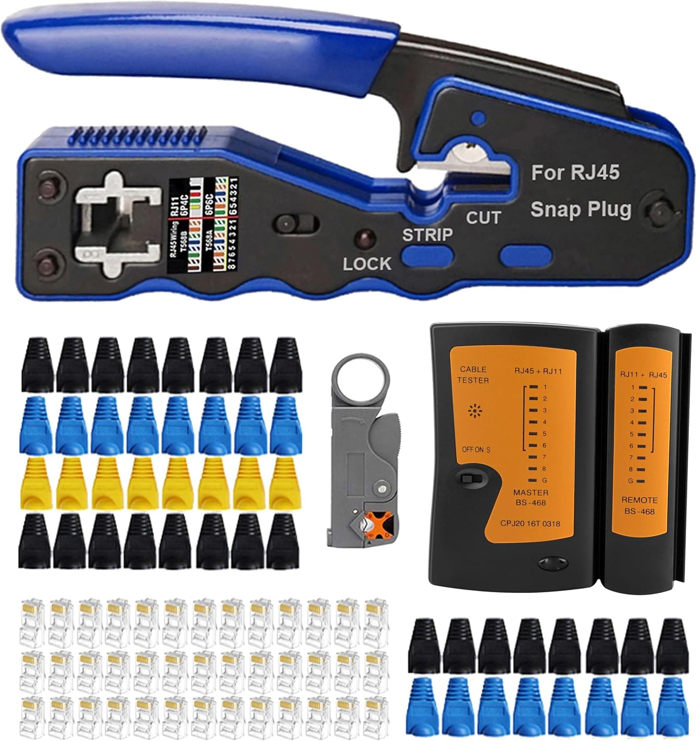 MAYLINE Pinça de cabos de rede e telefones RJ11/RJ12, RJ45 Crimping ferramentas Kit, comando remoto modular alicates para cabos de rede alicate para cabo de rede 6P/8P (azul)