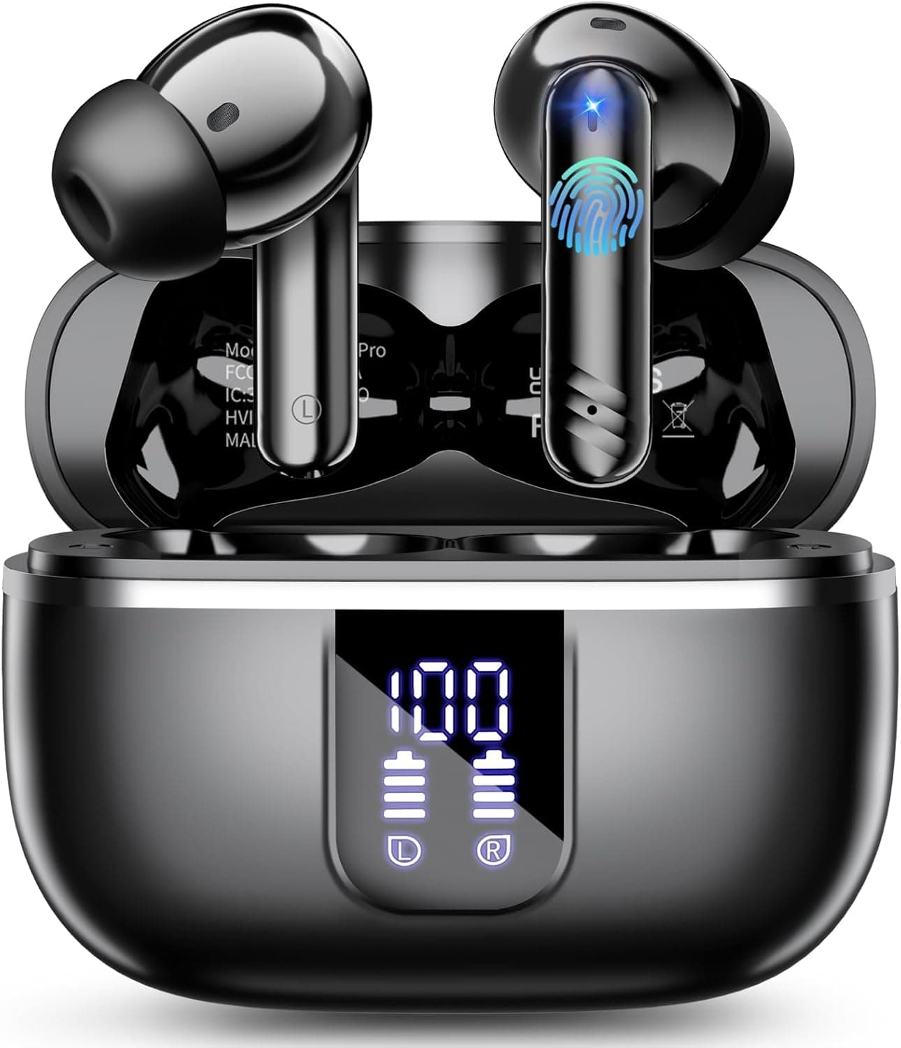 Auriculares sem fios Bluetooth, capacetes sem fios Bluetooth 5.4 HiFi estéreo com HD ENC Mic, auriculares sem fios com ecrã LED, IPX7 Headphones compatível com iOS e Android. Preto