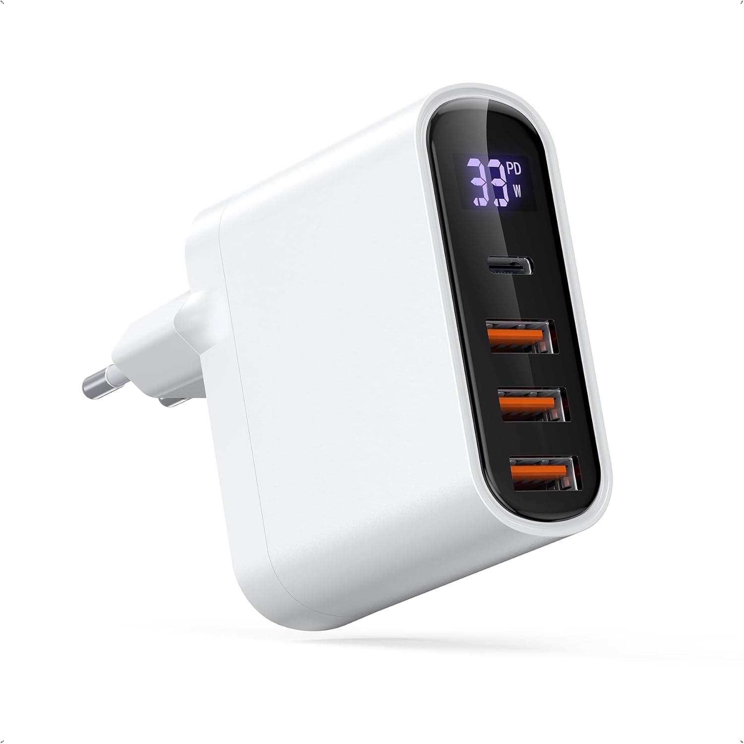 33 W USB C carregador, 4 portas carregador rápido, carregador de parede adaptador de alimentação tipo C, carregador multiple compatível com iPhone 15/15 Pro/15 Pro Max/14/13/12, Samsung Galaxy
