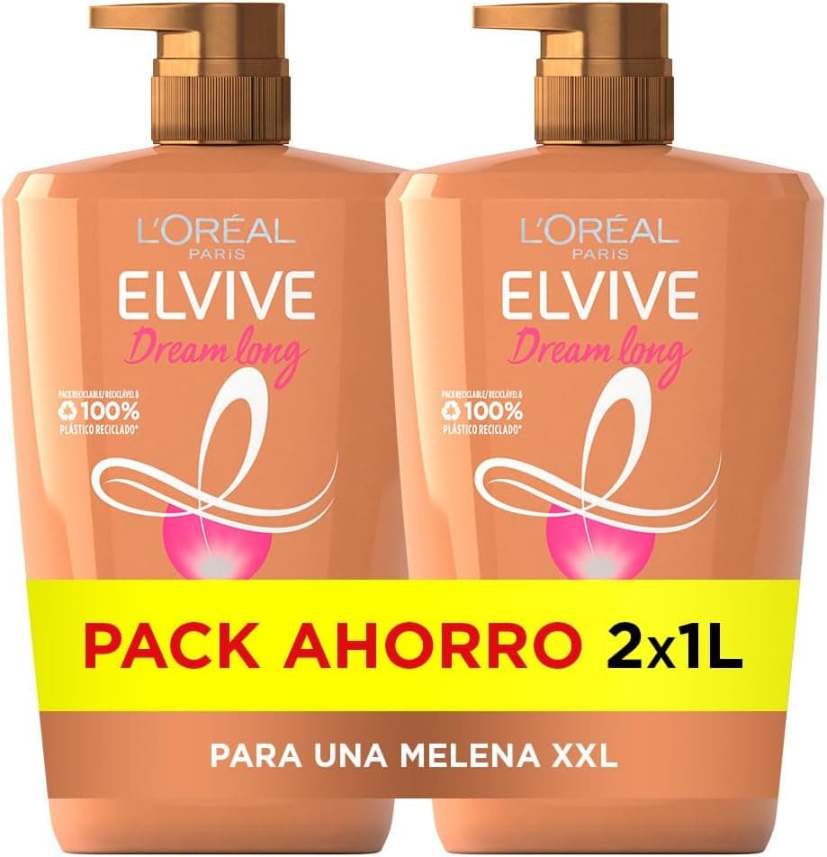 L'Oréal Paris Elvive Dream Long Pack 2 champô reconstrutor para cabelo comprido, danificado, 1 L