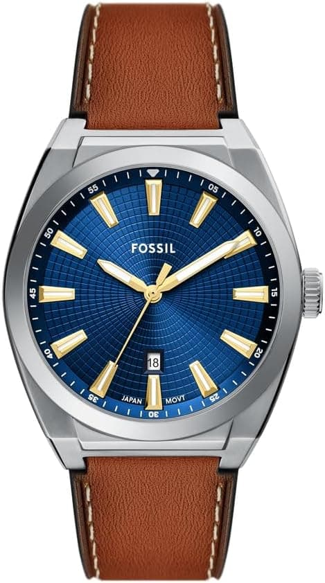 fossil FS6115 Relógio Everett para homem, movimento de quartzo com data de três agulhas e correia de couro