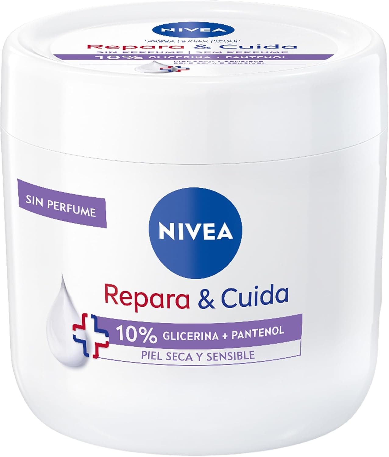 NIVEA Reparar e cuidar creme hidratante corporal, facial e para mãos (1 x 400 ml), creme hidratante 72 h com glicerina e pantenol, para pele seca e sensível, sem perfume