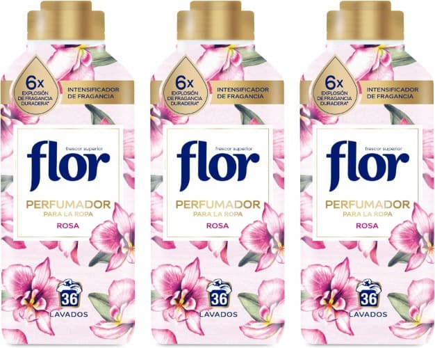 Flor | Perfume para roupa com fragrância floral rosa, 720 ml x 3