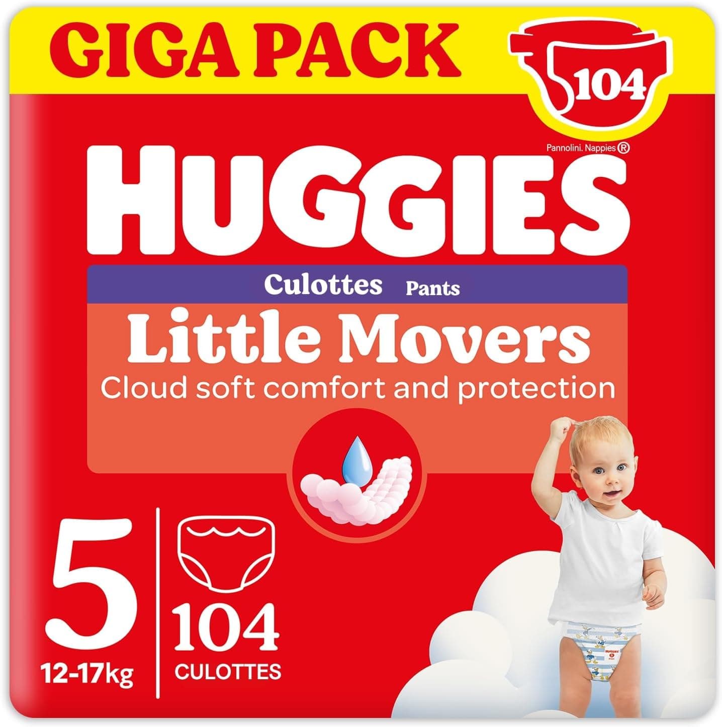 Huggies Little Movers Fralda cuecas para bebé com desenhos Disney tamanho 5 (15 - 25 kg), 2 pacotes de 52, total 104 fraldas