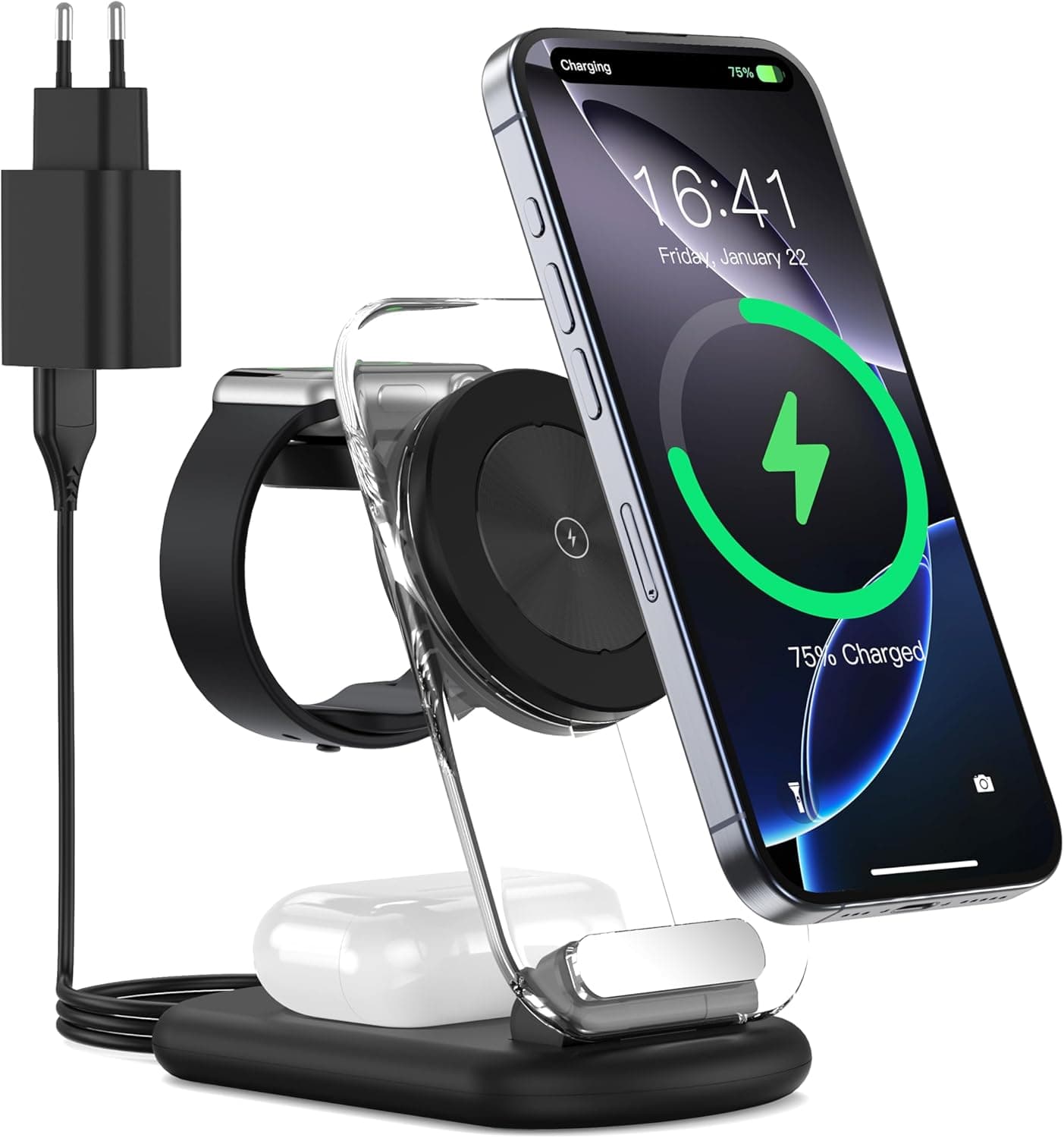 stação de carregamento sem fios 3 em 1 para Mag-Safe, carregador magnético sem fios dobrável e ajustável, suporte de carregador de viagem Mag-Safe com luz para iPhone Series 16/15/14, AirPods, Apple
