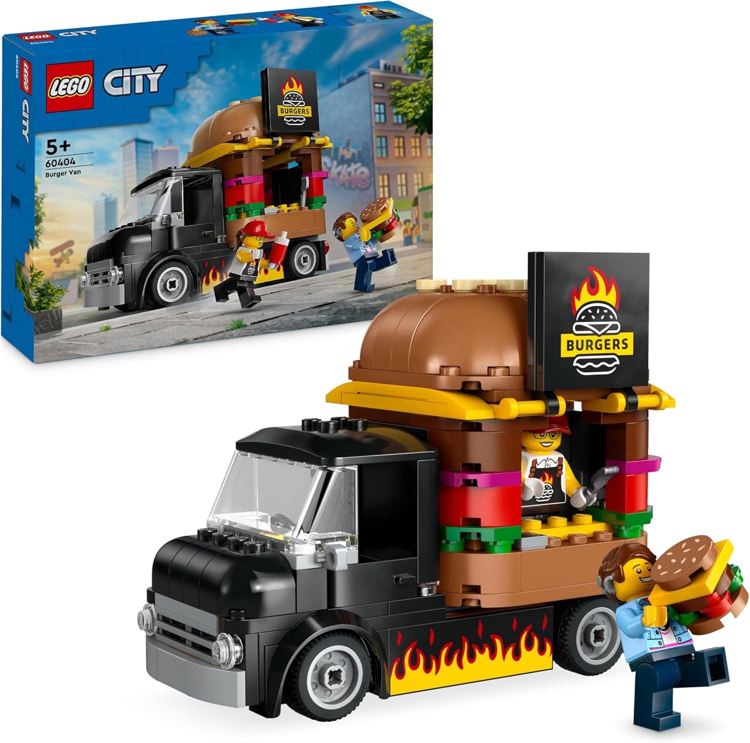 Lego City Camião de hambúrguer, Food Truck de brinquedo, presente para meninos e meninas de 5 anos ou mais, jogo imaginativo com Van e cozinha, minifigura de vendedor, acessório de hambúrguer 60404