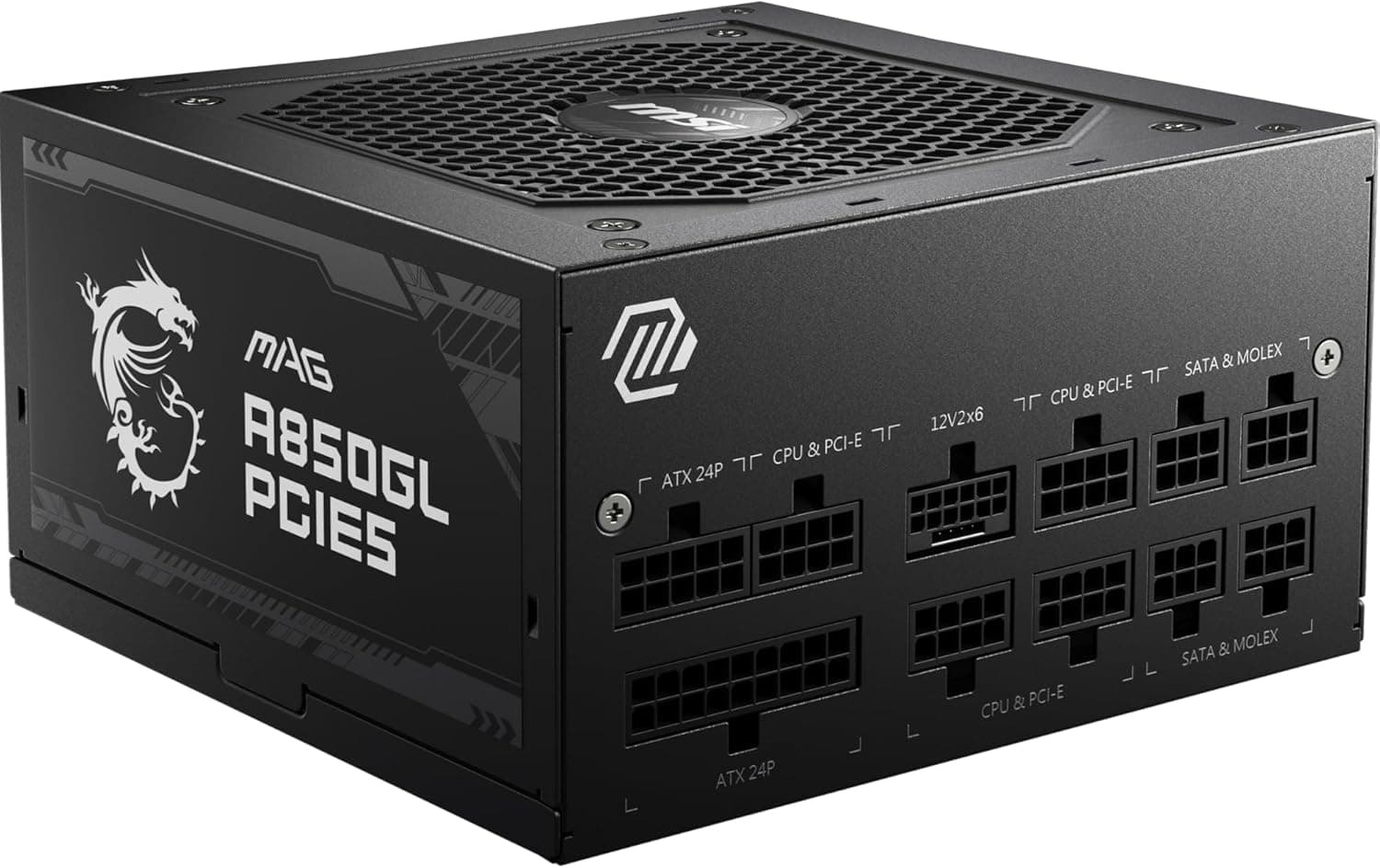 MSI MAG A850GL PCIE5 Fonte de energia, 850W, 80 Plus Gold, totalmente modular, ATX 3.0, suporte GPU PCIe 5.0, ventilador FDB de 120 mm, Full-Bridge LLC, cabos planos pretos - 7 Anos antí