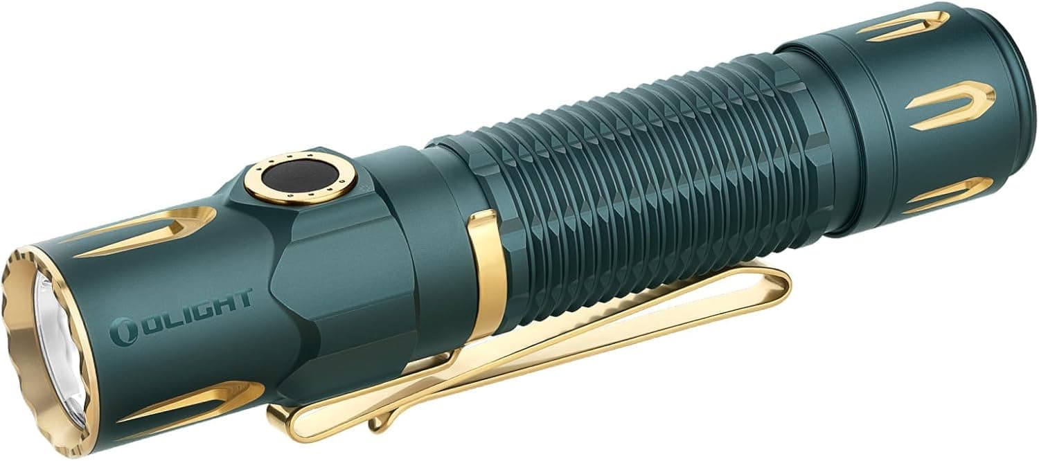 OLIGHT Warrior3S Lanterna LED de mão 2300 lúmenes tática recarregável USB 5 modos potência com sensor impermeável defensivo para caminhadas acampar pesca emergências EDC (Elfo azul)