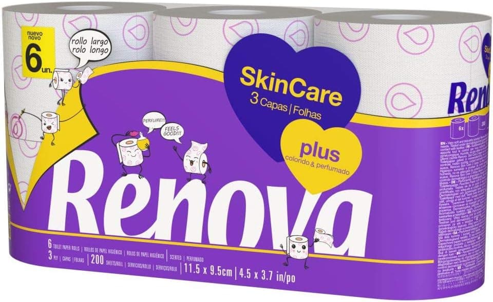 RENOVA Skin Care Plus papel higiénico decorado perfumado, 6 unidades 