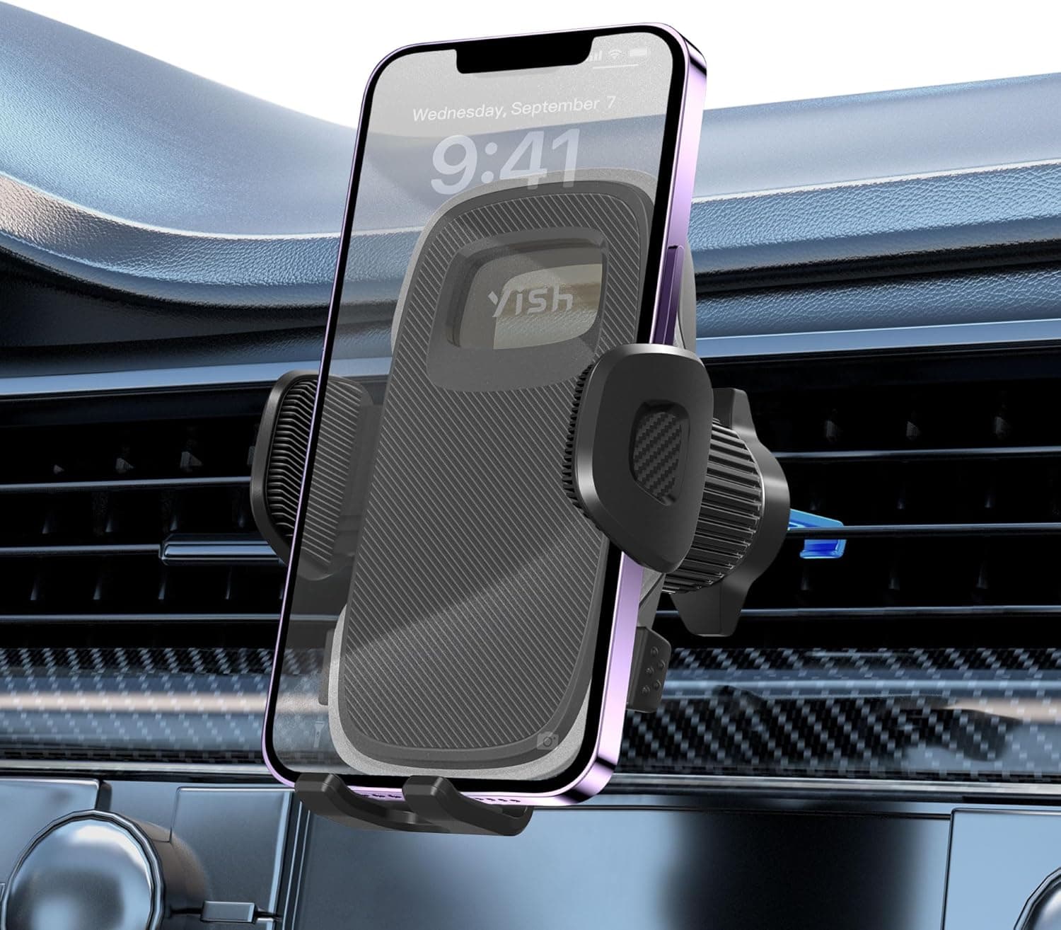 YISH Suporte de telemóvel para carro 360° [gancho melhorado e silicone] 