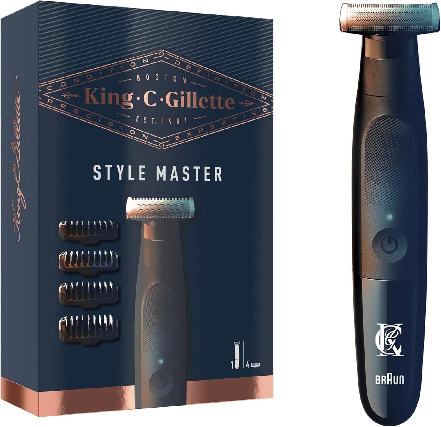 King C Gillette Style Master Aparador de barba sem cabo para homem com folha 4D