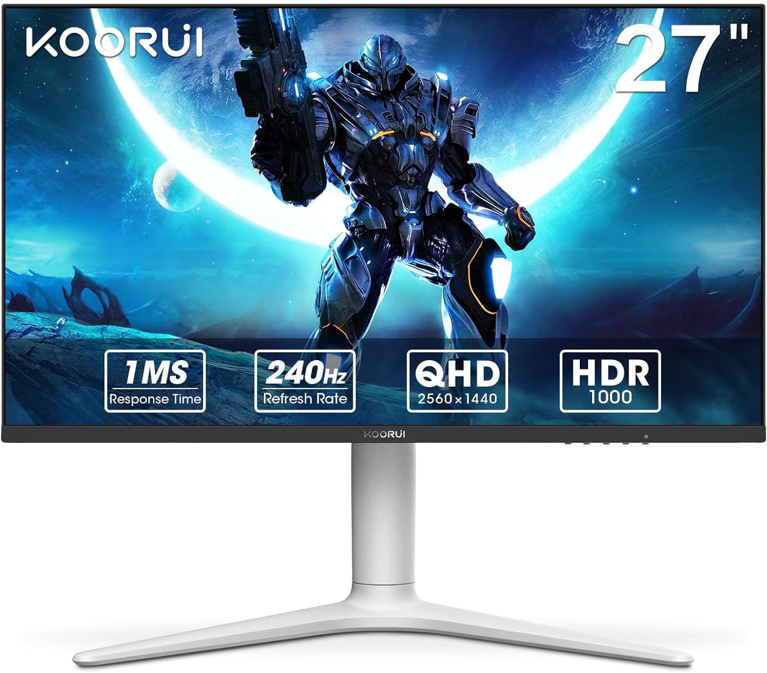KOORUI Gaming Monitor de 27 polegadas, ecrã 2K QHD (2560  1440), 240 Hz, VA Mini LED, 1 ms, adaptador Sync, 2 x HDMI 2.0 e DisplayPort 1,4, HDR 1000, DCI-P3 955 %, VESA 755 75 mm, altura ajustável