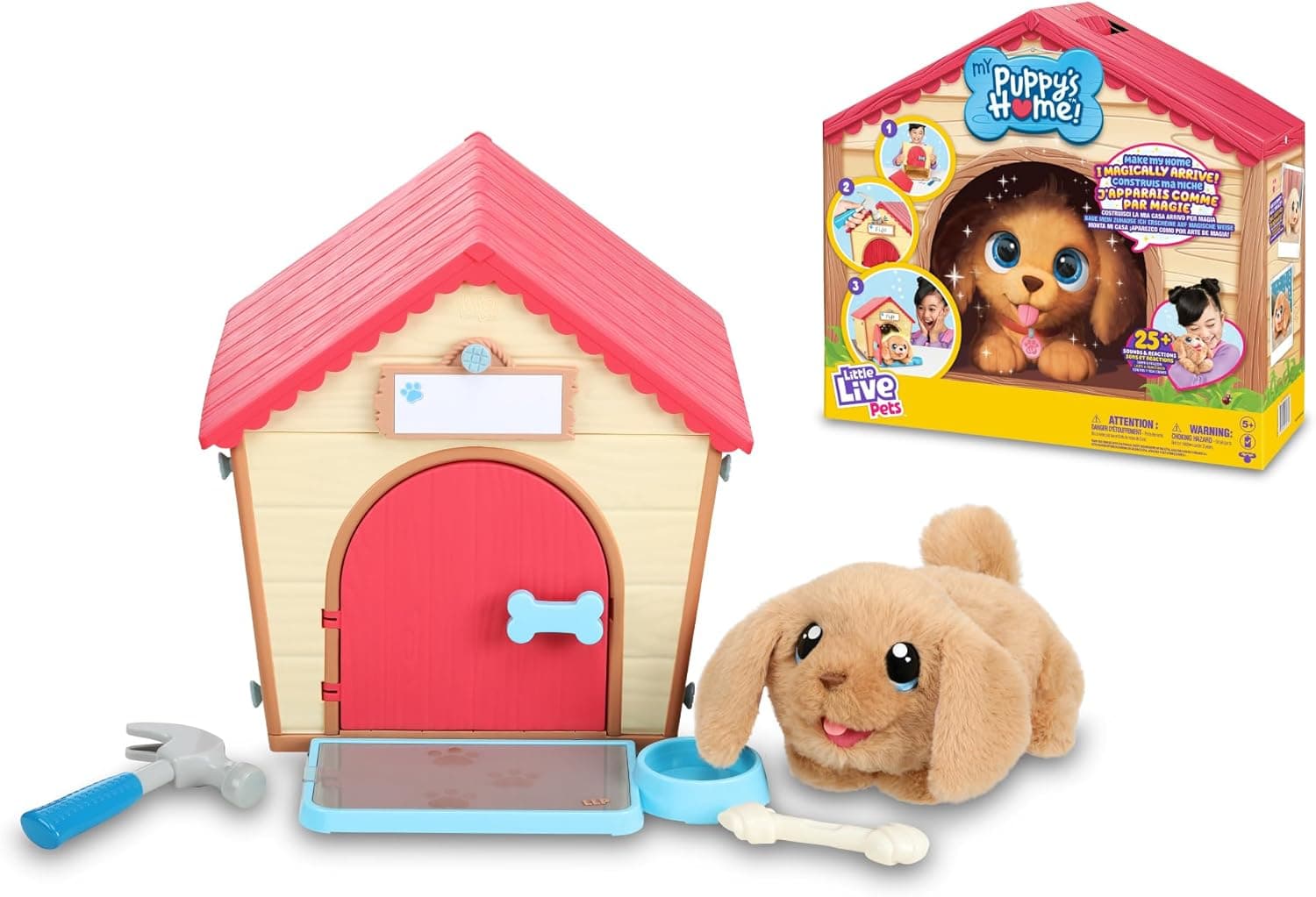 Little Live Pets - Puppy Home, animal de estimação interativo com +25 sons e reações, cãozinho de pelúcia, casota e acessórios para brincar, brinquedo para meninos e meninas desde 4 anos de idade