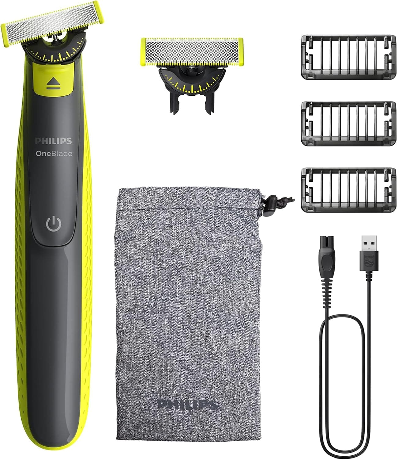 Philips OneBlade 360 QP2724/31 | Recortadora e aparadora elétrica de barba com 2 lâminas 360 e 3 pentes de 1, 3 e 5 mm