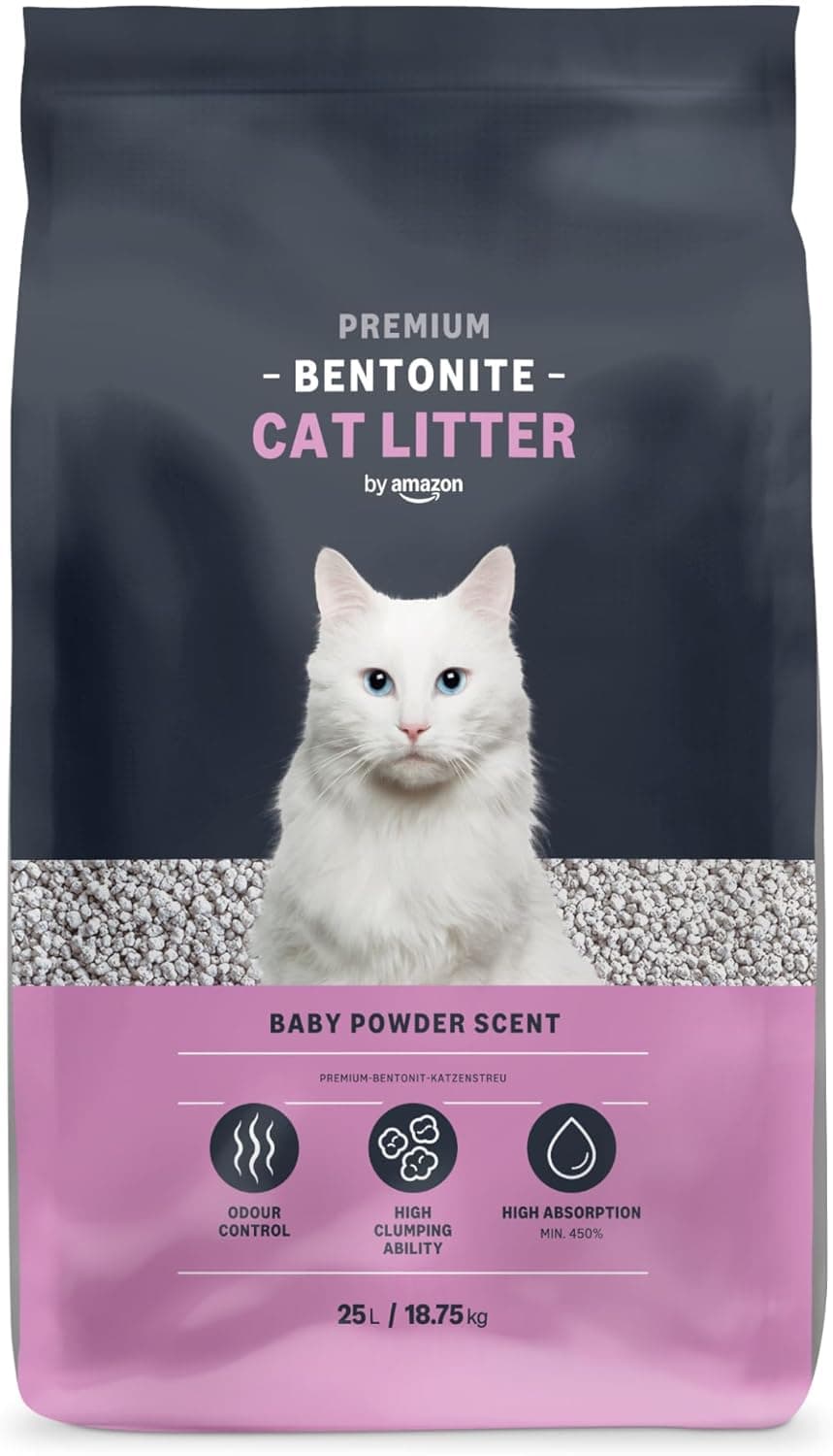 by Amazon Areia bentonita para gatos, premium com perfume de talco, 25 l