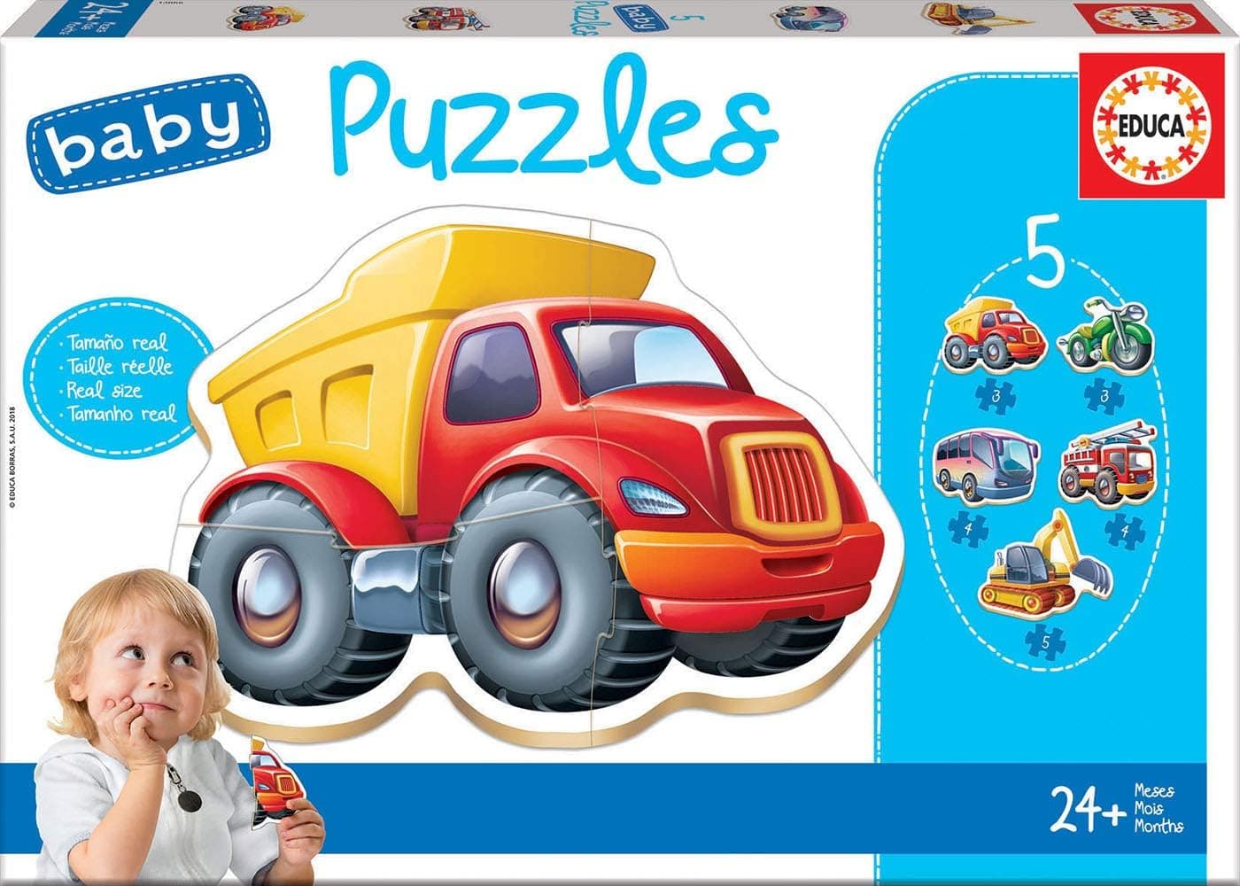 Educa - Baby Puzzles veículos. Conjunto de 5 puzzles infantis progressivos de 3 a 5 peças. 24 Meses (14866)