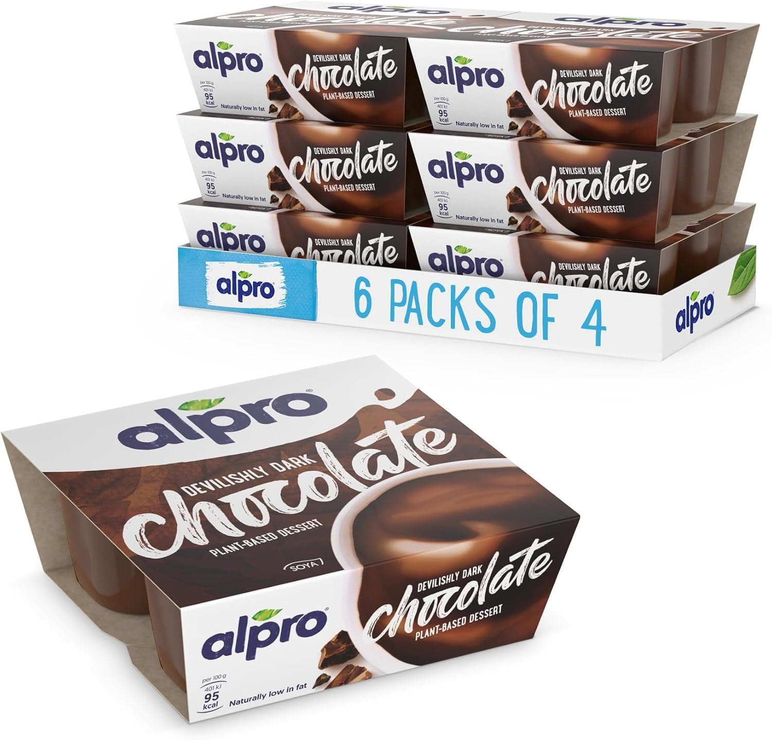 Alpro Sobremesa de Chocolate Negro SOJA 4 x 125 g | 100% à base de plantas, vegano e sem lactose | Embalagem de 6