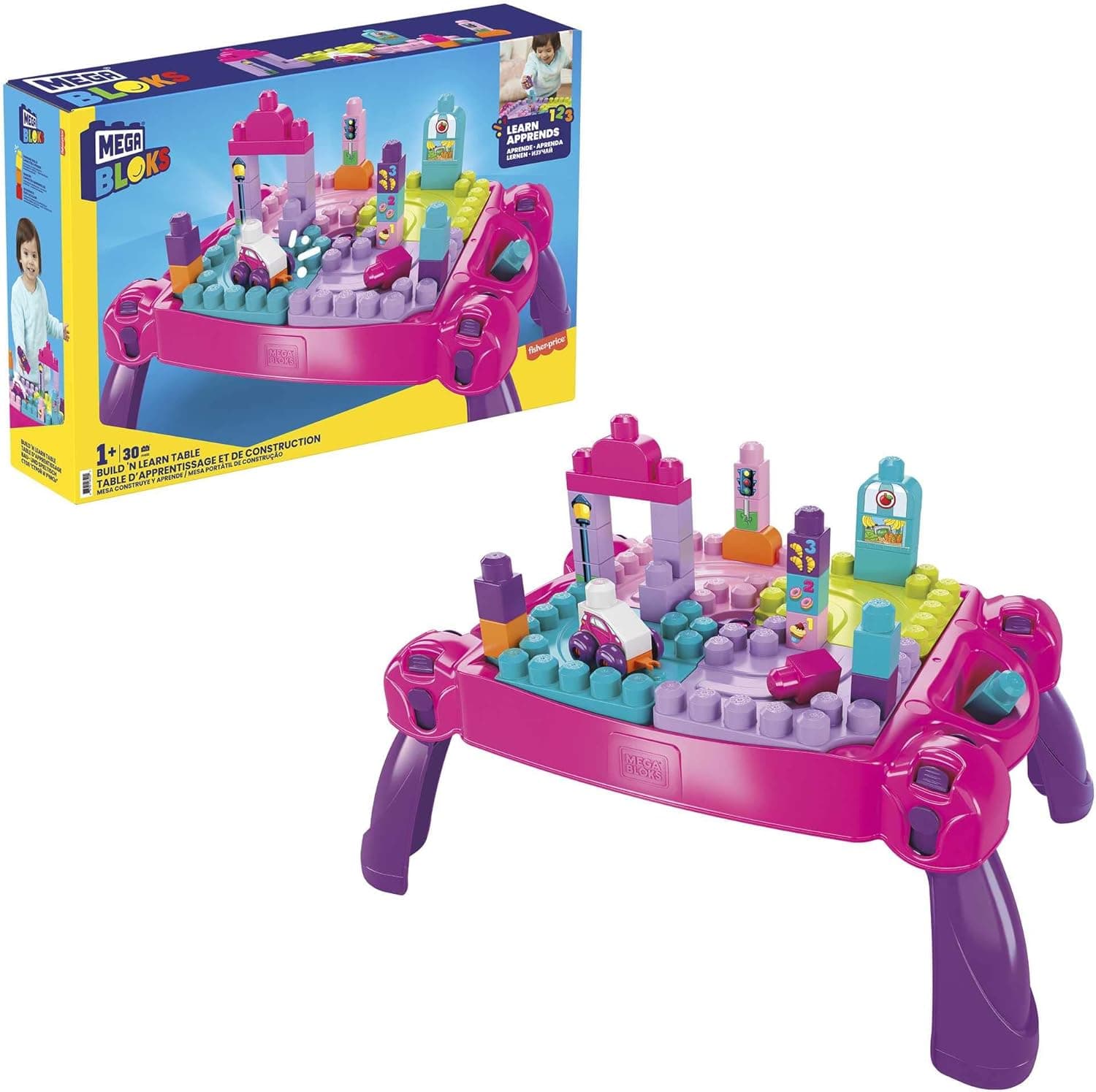 Mega Bloks FFG22 | Mesa de construção cor-de-rosa com blocos para bebés a partir de 1 ano