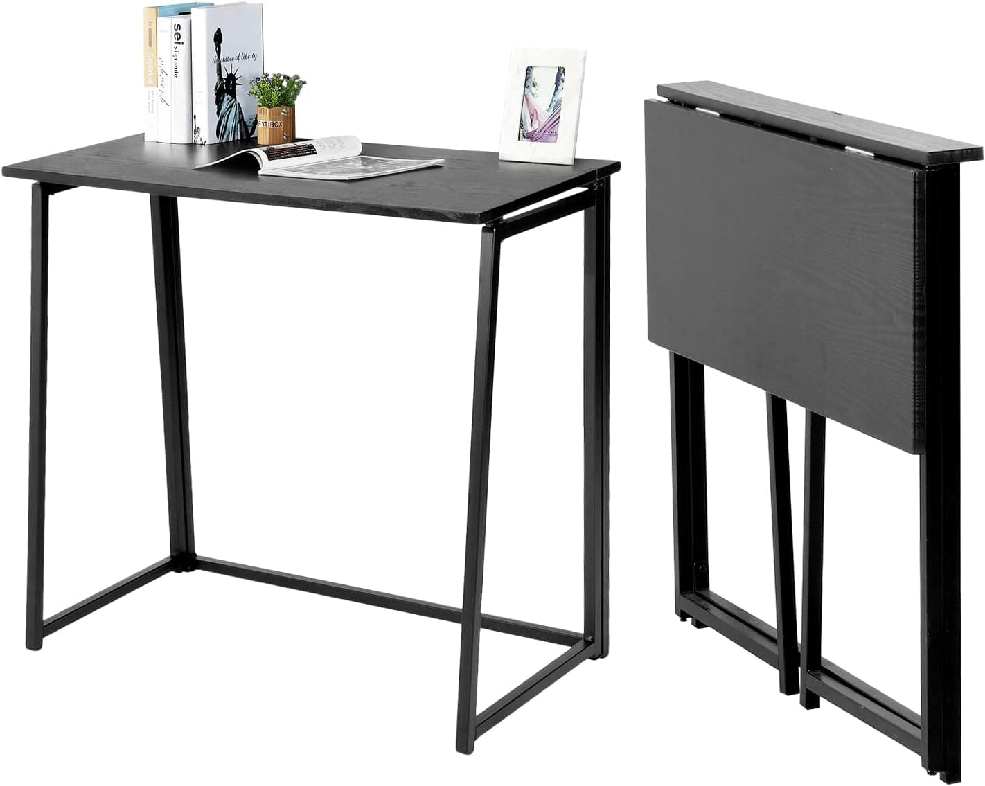 Meuble Cosy Mesa de computador dobrável para economizar espaço, com estrutura de aço, para escritório, casa, posto de trabalho, estilo escandinavo, pernas de metal, montagem fácil, preto, 80 x 40 x 74 cm