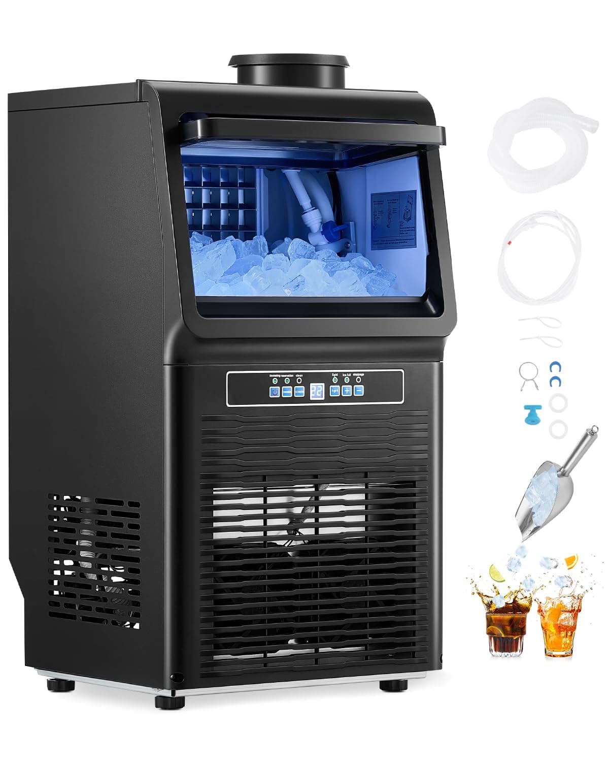 VEVOR Máquina de fazer gelo 31,75 kg/24 h com capacidade de armazenamento de 5,44 kg 36 cubos de gelo em 15 minutos ecrã digital LED auto-limpeza independente para bar, restaurante