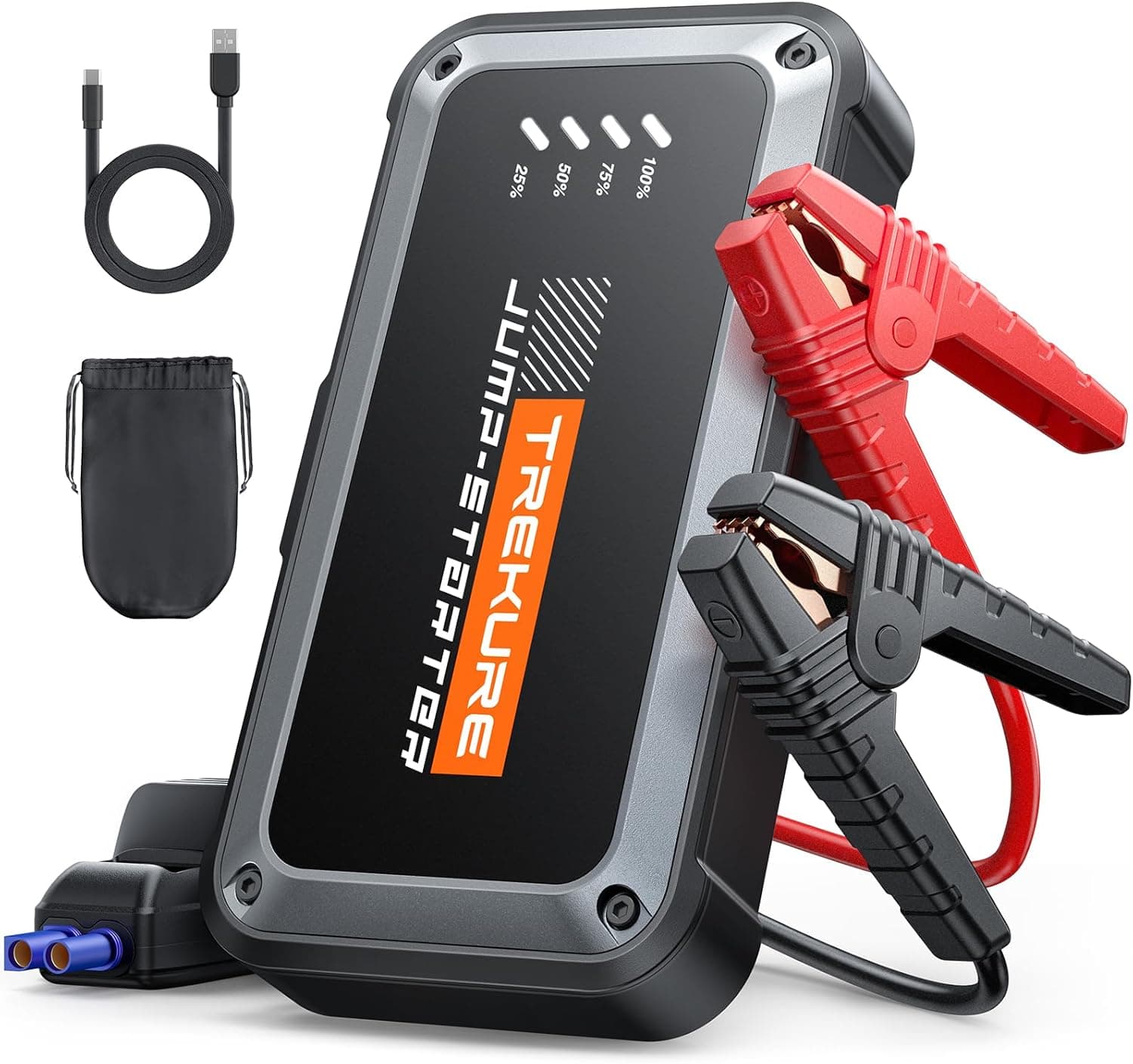 TREKURE 4500A Iniciador de baterias de carro (para 9,0 L a gás ou 8,5 L a diesel), iniciador de carros portátil proteção inteligente, LED interior com 4 modos