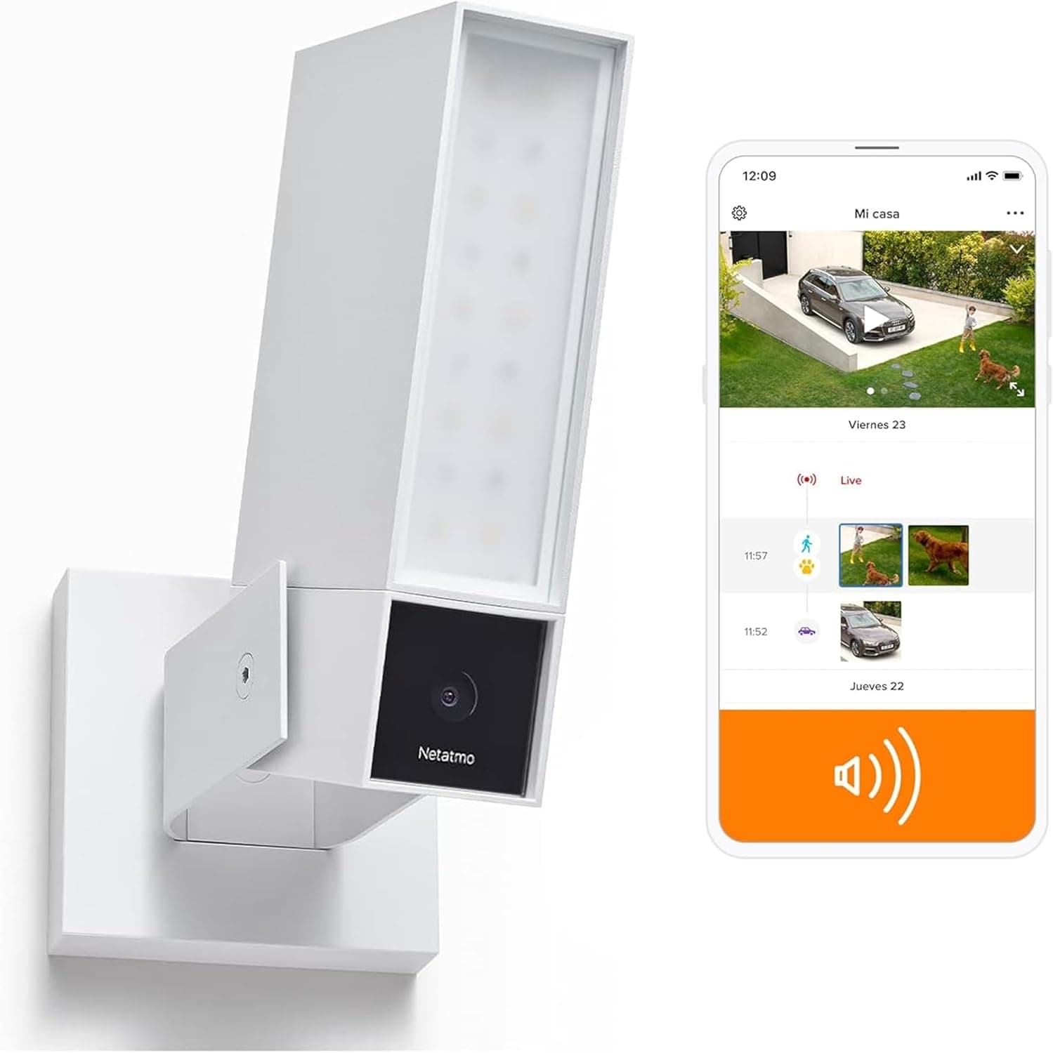 Netatmo Câmara exterior inteligente com sereia 105 dB, Wi-Fi, iluminação integrada, detecção de movimentos, visão noturna, branca, NOC-S-W-IB