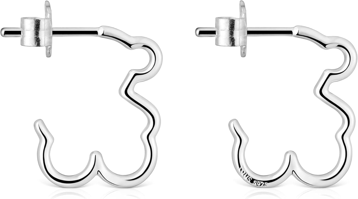 TOUS Brincos de prata de primeira lei para mulher com motivo de urso de 16 mm, coleção silhueta, Prata esterlina, Sem pedra preciosa