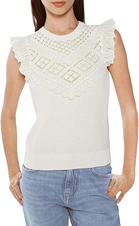 SPRINGFIELD Pointelle Knit Top | T-shirt de malha com folhos para mulher
