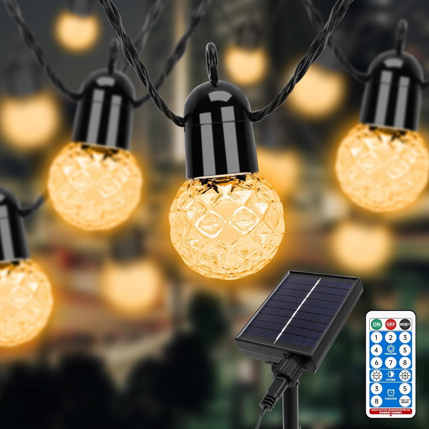 sylvwin G40 Guirlandas luzes exteriores, 18 m 25 LED 8 modos solar grinalda de luzes exteriores, grinalda de luzes para jardim, árvores, pátio, festa, quarto, casamento branco quente
