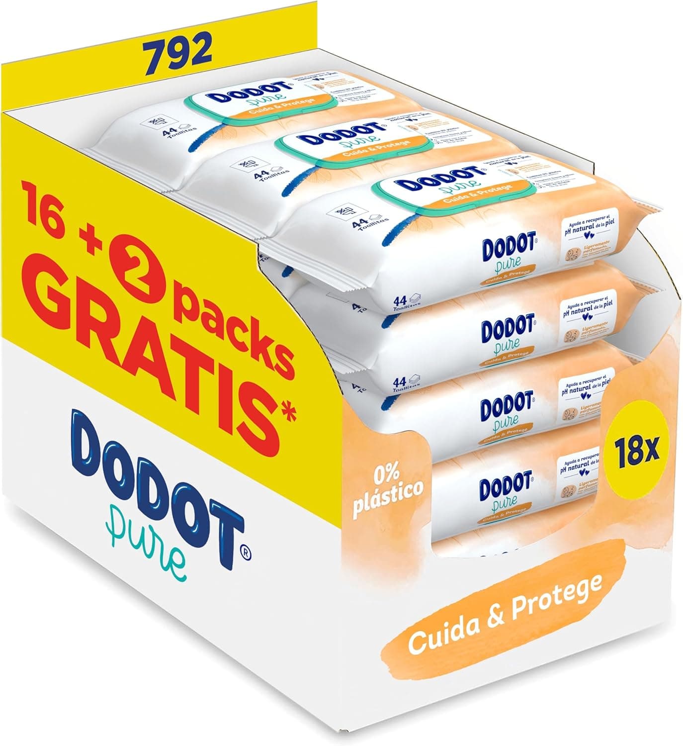 DODOT Pure Cares & Protects | Toalhitas húmidas para bebé 99% água pack 792 unidades sem plástico
