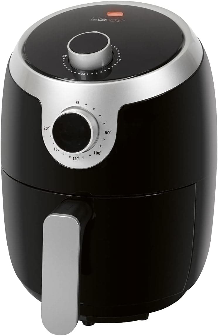 Clatronic FR 3769 H fritadeira a ar quente | fritadeira sem óleo nem gordura graças ao ar quente, capacidade de 1,8 litros | 1000 watts | para batatas fritas, asas de galinha... | preto/prata