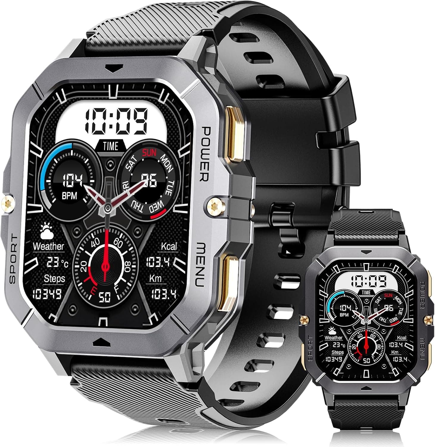 OUKITEL Relógio inteligente para homem, Smartwatch homem, 2,02" Smartwatch com chamadas Bluetooth, 100 modos de desporto, impermeável IP68, monitor de frequência cardíaca e sono, Android iOS