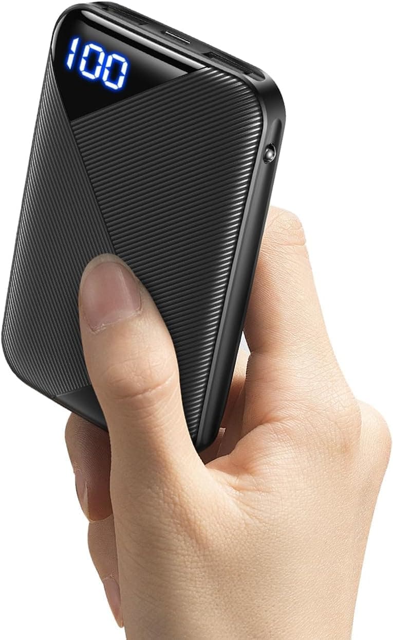 EAFU Power Bank bateria externa, compacta USB C tripla 3A de alta velocidade 10000 mAh bateria externa, ecrã LED carregador portátil com lanterna
