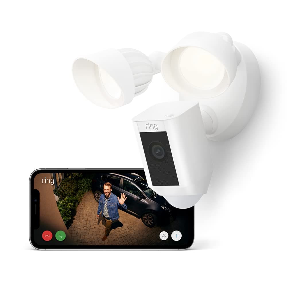 Ring Câmara Exterior com Focos (Floodlight Cam Wired Plus) – Câmara de Vigilância Wi-Fi com Vídeo HD, Comunicação Bidirecional, Focos LED e Sirene Integrada | 30 Dias Grátis de Ring Home
